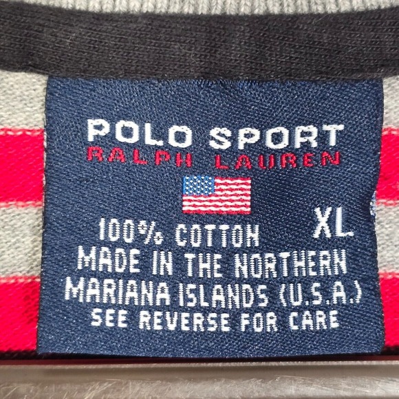 Polo Sport Shirt Mens XL (Fits M) Gray Black Red Stripe Cotton Rugby Preppy Y2K - Picture 4 of 10
